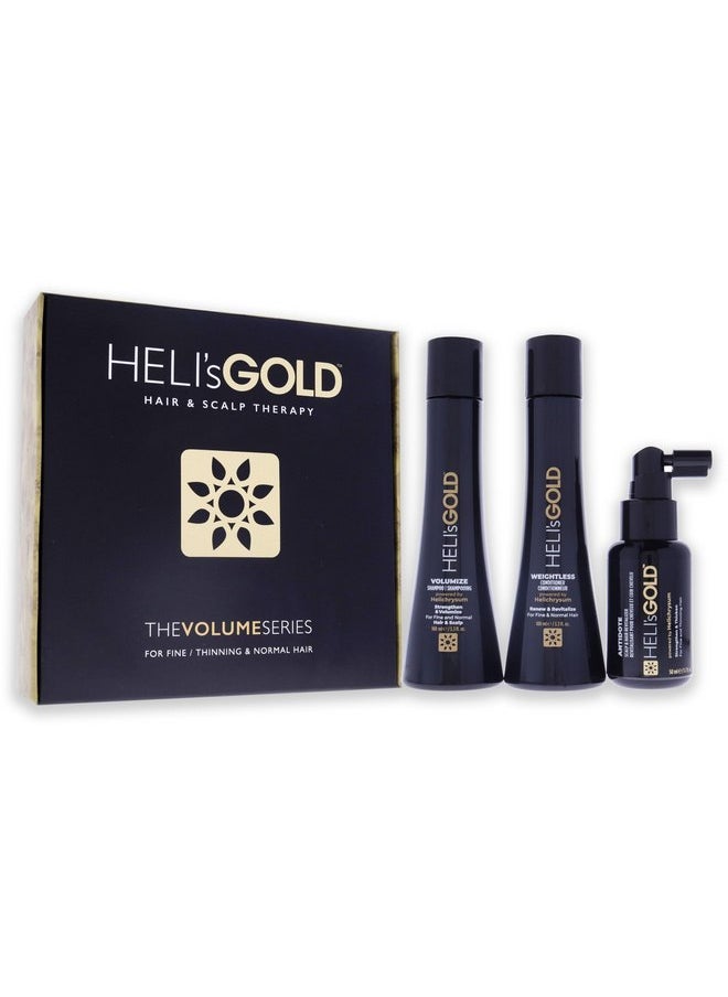 HELI's GOLD Volume Series Travel Kit - For Fine/Thin Hair - Strengthen/Repair - Volumize Shampoo - Weightless Conditioner - Scalp & Hair Revitalizer - Color Safe - 3pc