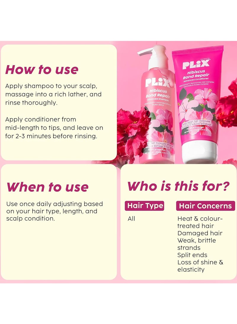 Hibiscus Bond Repair Shampoo (200ml) + Conditioner (175ml) | Repairs Molecular Structure & Reduces Breakage | FiberHance™ & TechnoHYAL Hair Complex