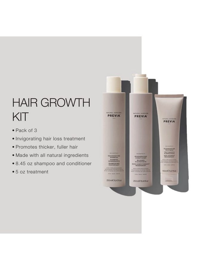 PREVIA Reconstruct Regenerating Hair Growth Kit for Damaged Hair Hydrating Shampoo Moisturizing Conditioner & Hair Treatment with White Truffle Sulfate & Paraben-Free Hair Repair 8.45 oz & 5 oz