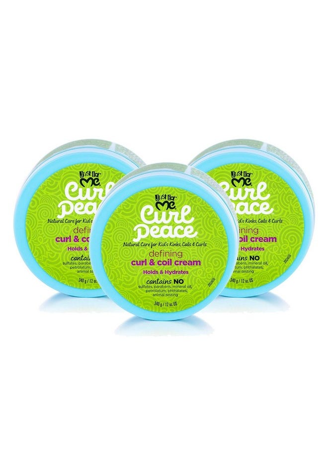 Just For Me Curl Peace Defining Curl & Coil Cream (3 Pack) - Holds & Hydrates, Contains Flaxseed, Avocado Oil & Black Castor Oil, No Animal Testing, 12 oz