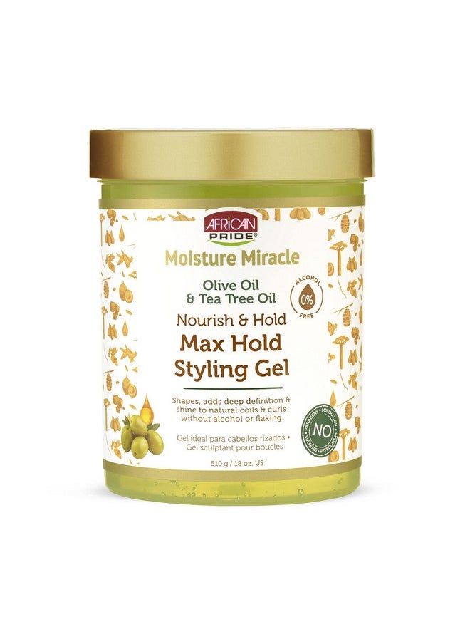 African Pride Moisture Miracle Olive & Tea Tree Oil Max Hold Styling Hair Gel (3 Pack), For Natural Coils & Curls, 18 oz