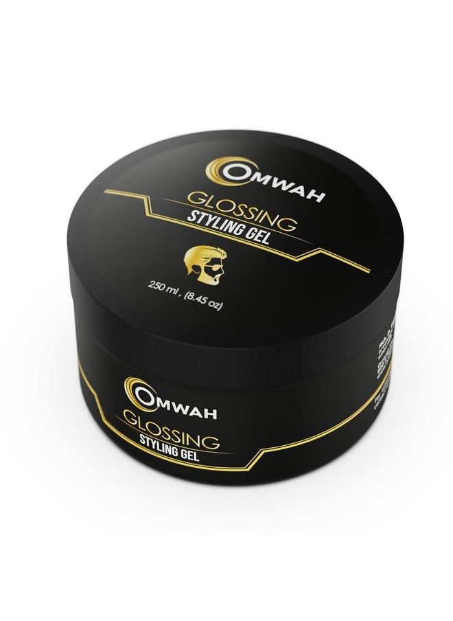 OMWAH Professional Hair Styling Gel for men Strong Hold hair gel for boys with Vitamin E & Pro-VB5, Flake-Free Formula, Protects, Nourishes & Styles All Hair Types Effortlessly (Glossing) 8.45 oz