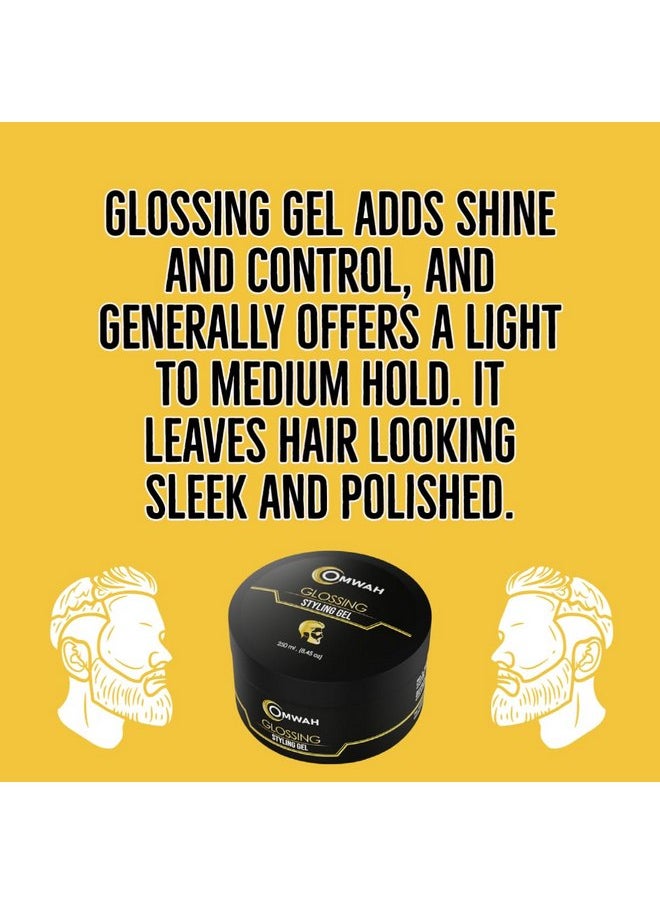 OMWAH Professional Hair Styling Gel for men Strong Hold hair gel for boys with Vitamin E & Pro-VB5, Flake-Free Formula, Protects, Nourishes & Styles All Hair Types Effortlessly (Glossing) 8.45 oz