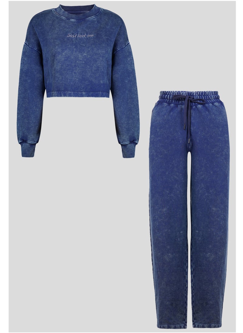 Just Text Me Denim Wash Cropped Sweatshirt
