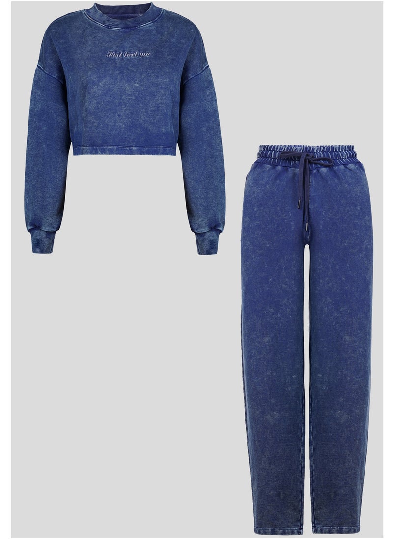 Just Text Me Denim Wash Cropped Sweatshirt