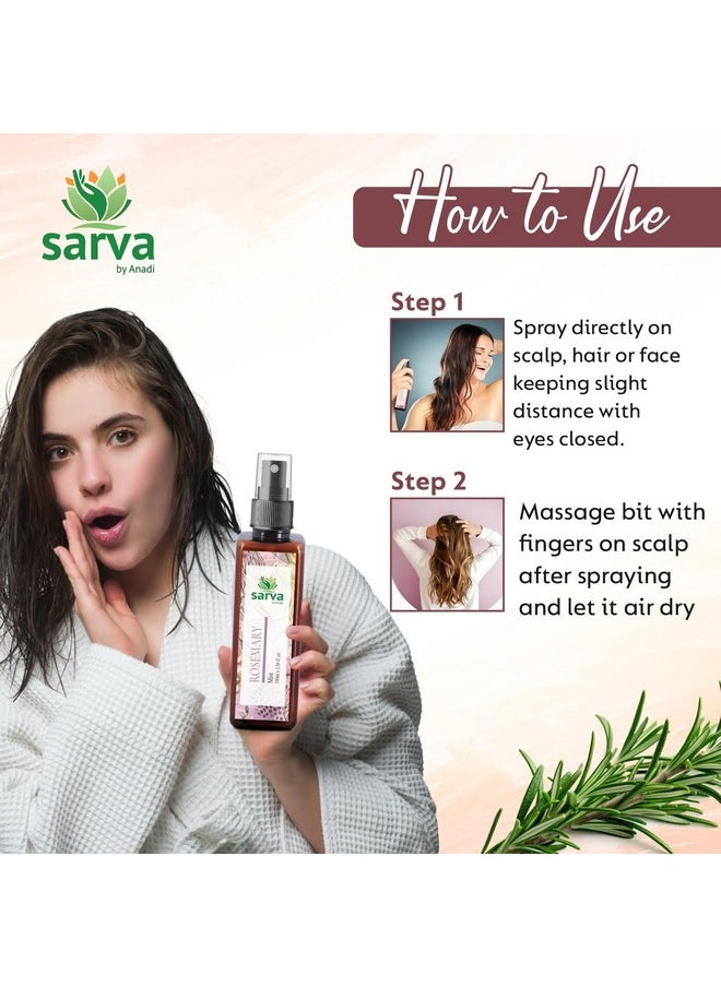 SARVA by Anadi Rosemary Water Spray For Hair Growth | Hydrosol Hair Mist Spray | Reduces Scalp Itching, Breakage, Strengthens Hair | Helps Reduce Hairfall | Men & Women | 100 ML