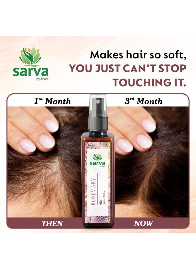 SARVA by Anadi Rosemary Water Spray For Hair Growth | Hydrosol Hair Mist Spray | Reduces Scalp Itching, Breakage, Strengthens Hair | Helps Reduce Hairfall | Men & Women | 100 ML