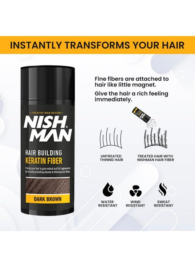 Nishman Hair Building Keratin Fiber | For thinning hair | Concelas hair loss patches | Keratin Fiber - 21g | Dark Brown