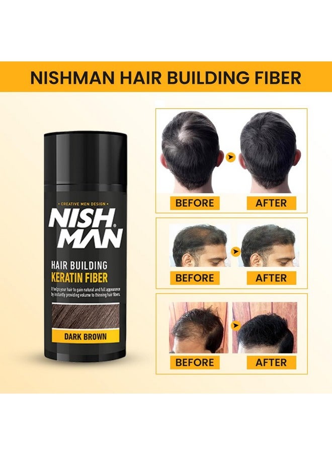 Nishman Hair Building Keratin Fiber | For thinning hair | Concelas hair loss patches | Keratin Fiber - 21g | Dark Brown