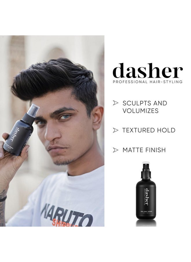 Dasher Sea Salt Spray (100ml) & Cream Pomade (100g), Medium Hold Puck, Water-Based, Volumizes & Texturizes Hair, With Bhringraj & Vitamin E