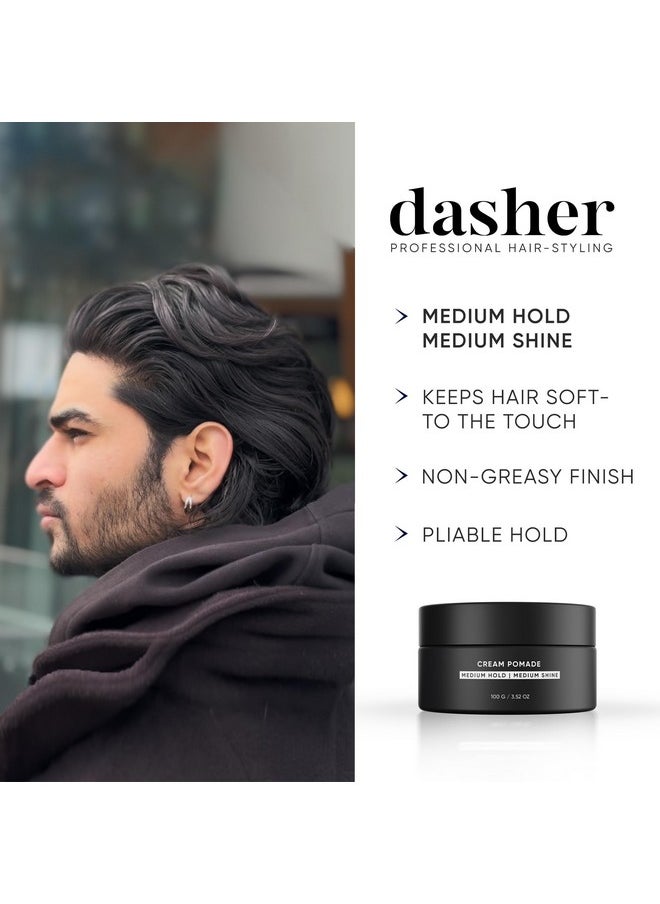 Dasher Sea Salt Spray (100ml) & Cream Pomade (100g), Medium Hold Puck, Water-Based, Volumizes & Texturizes Hair, With Bhringraj & Vitamin E