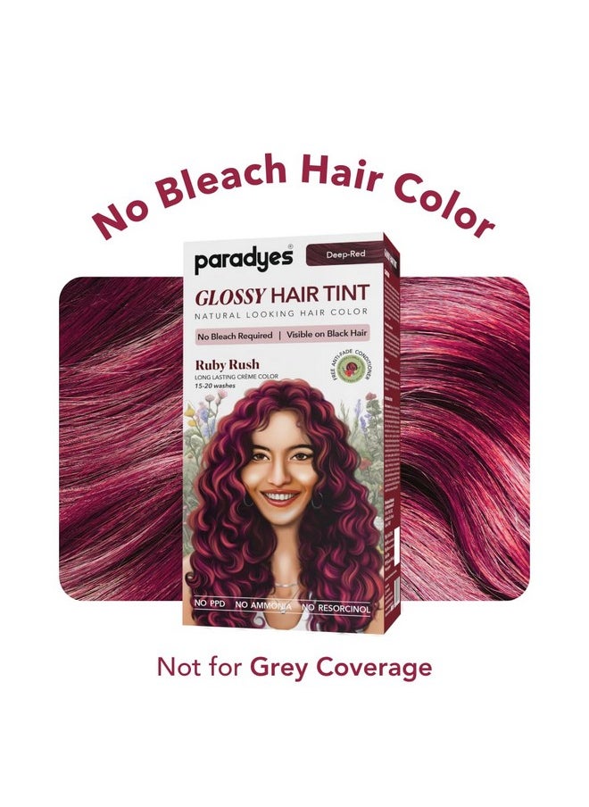 Paradyes No Bleach Ruby Rush Glossy Hair Tint, Ammonia-Free Formula for Natural Black Hair, Visible on Natural Black Hair, Includes Anti-Fade Conditioner for Long-Lasting Shine