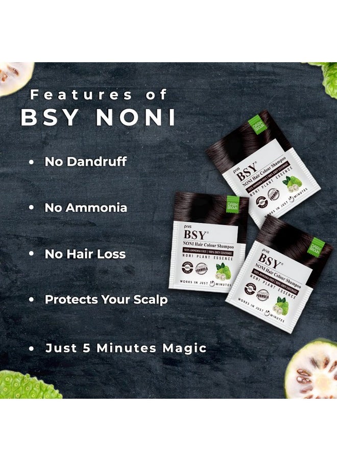 BSY Noni Dark Brown Hair Color Shampoo (20ml x 20 Sachets) | Ammonia Free Hair Color Shampoo for men | Natural Dark Brown Permanent Hair Dye Shampoo for women | Noni Fruit Hair Dye | 5 Minutes Hair Colour