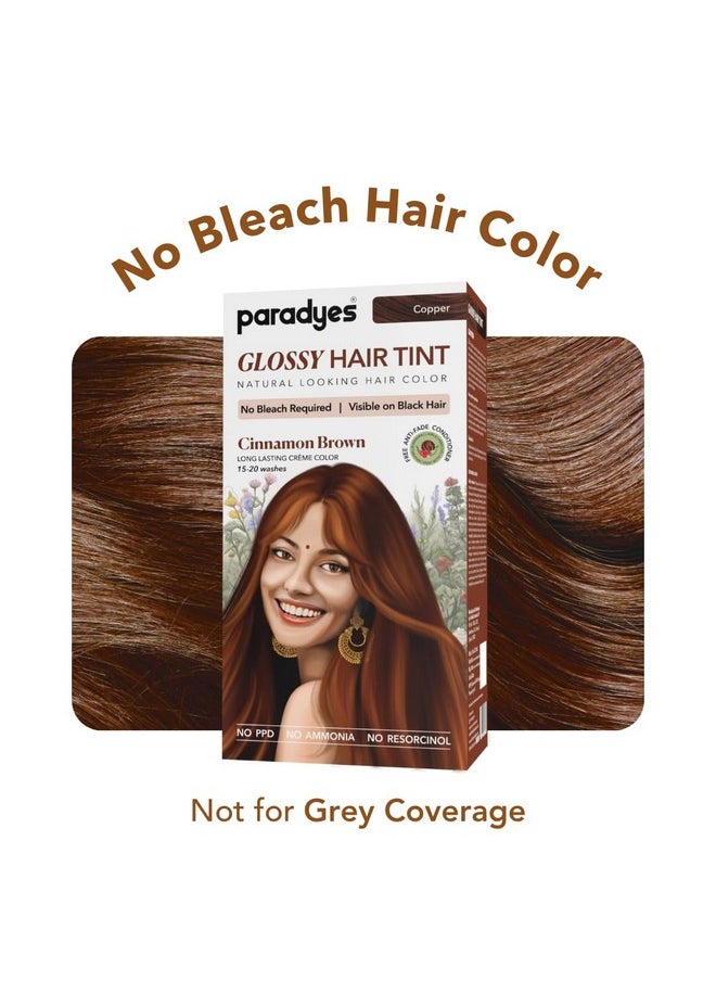 Paradyes No Bleach Cinnamon Brown Glossy Hair Tint, Ammonia-Free Formula for Natural Black Hair, Visible on Natural Black Hair, Includes Anti-Fade Conditioner for Long-Lasting Shine