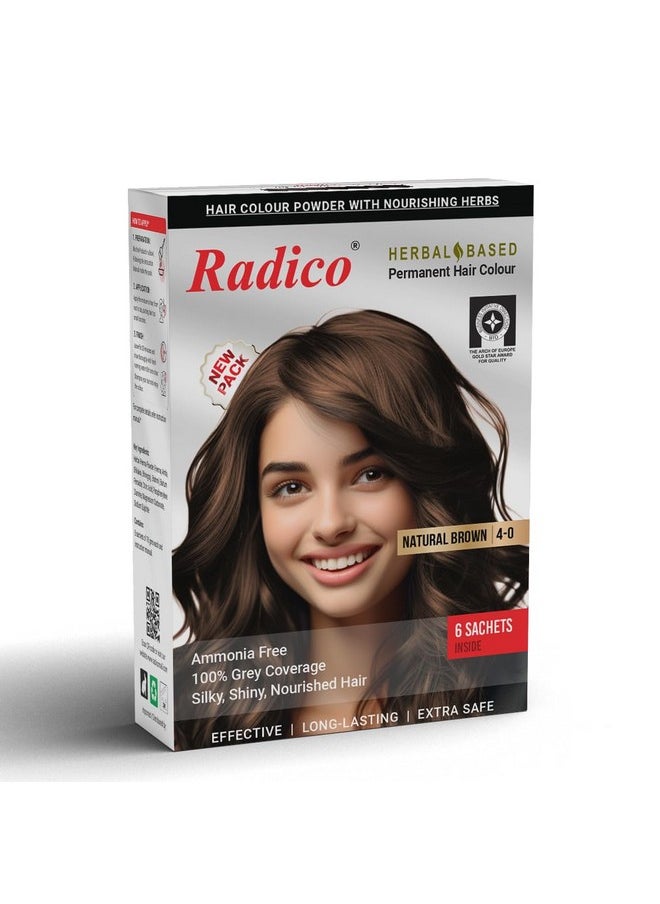 Radico Natural Herbal Permanent Shade Hair Colour - No Ammonia Formula - Long-Lasting Natural Looking Color - 100% Grey Coverage, Easy to Use, Mix & Apply (Pack of 20) (Brown)