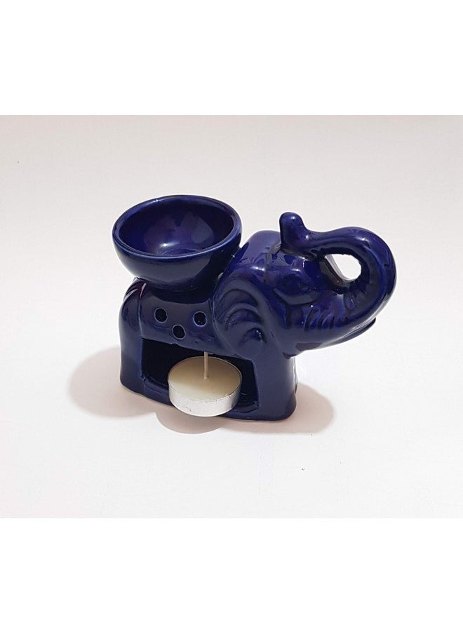 Pure Source India Ceramic Oil Burner with 1 Candle The Best Option to Use It in Your House If You Love Aroma, Blue, 5 x 2.5 x 4 Inch (PSIAELFTBLUE1TLT)