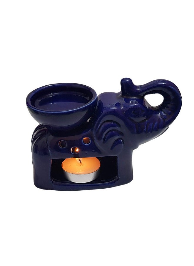 Pure Source India Ceramic Oil Burner with 1 Candle The Best Option to Use It in Your House If You Love Aroma, Blue, 5 x 2.5 x 4 Inch (PSIAELFTBLUE1TLT)