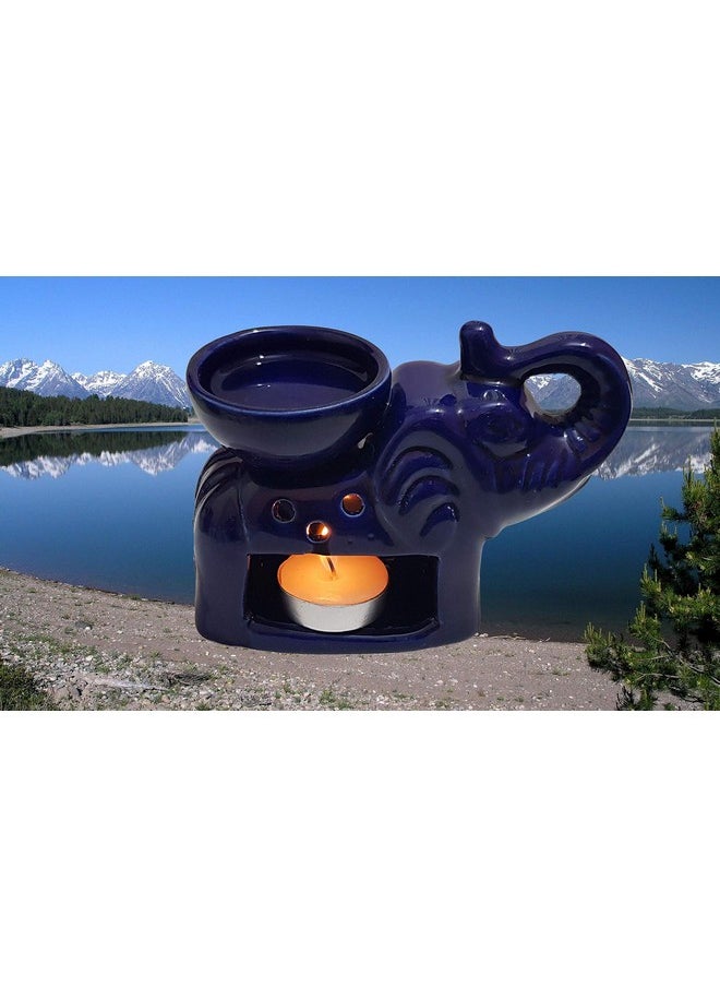 Pure Source India Ceramic Oil Burner with 1 Candle The Best Option to Use It in Your House If You Love Aroma, Blue, 5 x 2.5 x 4 Inch (PSIAELFTBLUE1TLT)