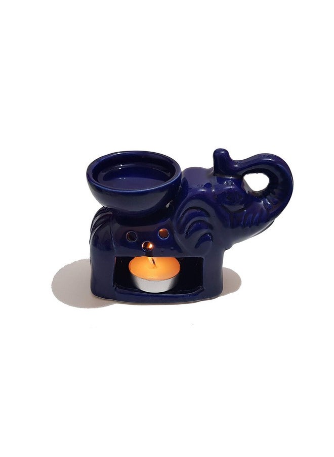 Pure Source India Ceramic Oil Burner with 1 Candle The Best Option to Use It in Your House If You Love Aroma, Blue, 5 x 2.5 x 4 Inch (PSIAELFTBLUE1TLT)