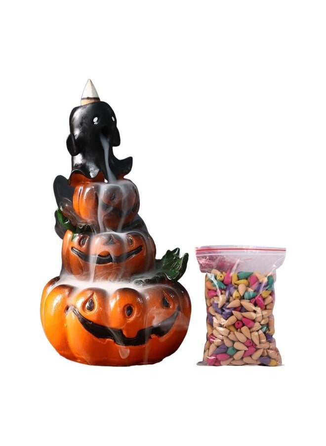 Backflow Incense Holder Incense Burner Waterfall Resin Halloween Pumpkins Incense Burner with 50 Backflow Incense Cones, Aromatherapy Ornament Home Decor