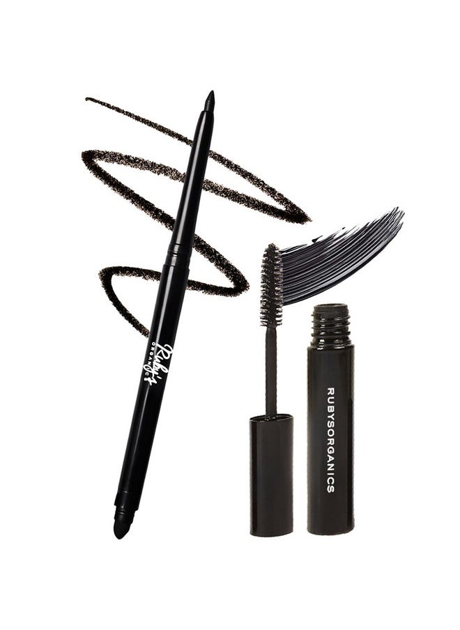 Ruby's Organics Kohl and Mascara Beauty Gift Kit for Women- Long-Lasting Intense Pigment, Smudge Proof, Everyday Eye Makeup Kajal, 100% Natural & Non-Toxic, Eye-Friendly, Daily Use - Black (Combo Pack of 2)