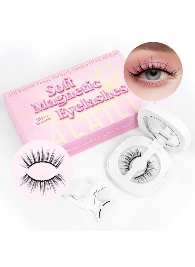 CALAILIS Magnetic Eyelashes with Applicator Soft Magnetic Lashes Natural Look Reusable Magnetic Eyelashes without Eyeliner No Glue Needed Soft Eyelashes Magnetic Lashes for All Day Comfort (RC01)