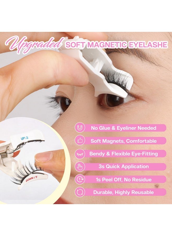CALAILIS Magnetic Eyelashes with Applicator Soft Magnetic Lashes Natural Look Reusable Magnetic Eyelashes without Eyeliner No Glue Needed Soft Eyelashes Magnetic Lashes for All Day Comfort (RC01)