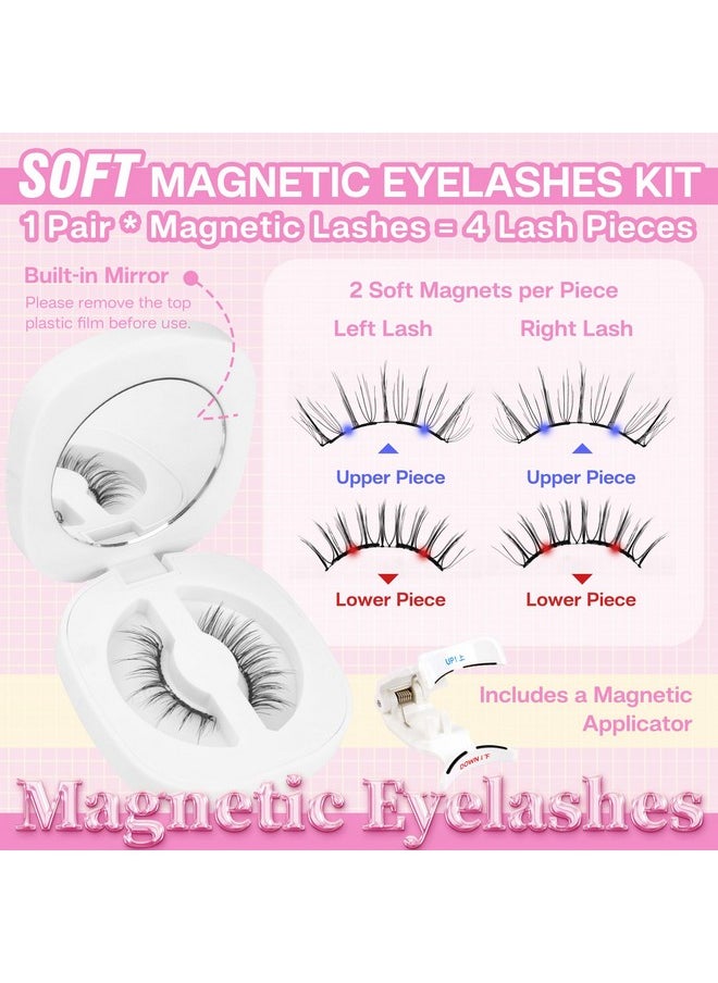 CALAILIS Magnetic Eyelashes with Applicator Soft Magnetic Lashes Natural Look Reusable Magnetic Eyelashes without Eyeliner No Glue Needed Soft Eyelashes Magnetic Lashes for All Day Comfort (RC01)