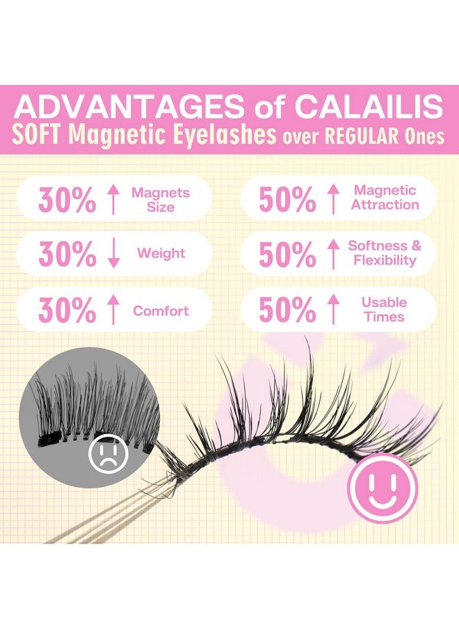 CALAILIS Magnetic Eyelashes with Applicator Soft Magnetic Lashes Natural Look Reusable Magnetic Eyelashes without Eyeliner No Glue Needed Soft Eyelashes Magnetic Lashes for All Day Comfort (RC01)