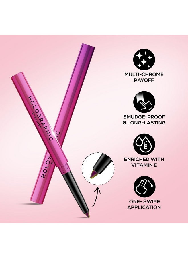 RENEE Holographic Crayon Eyeliner, Smudge-Proof,Shimmery Finish & Long-Lasting, Easy Glide & Quick-Drying Formula With Monochrome Effect, Intense Color Pay-Off, Infused With Vitamin E, 03 Venus, Pink