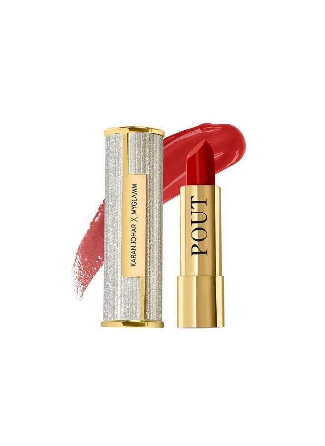 MyGlamm POUT by Karan Johar Tinted Plumping Lipstick | Glossy Lipstick for Women With Petal Glow Finish | Buildable Colour & Shine | Moisturising Formula | Kissable Pout (Red Shade) | 3.5g