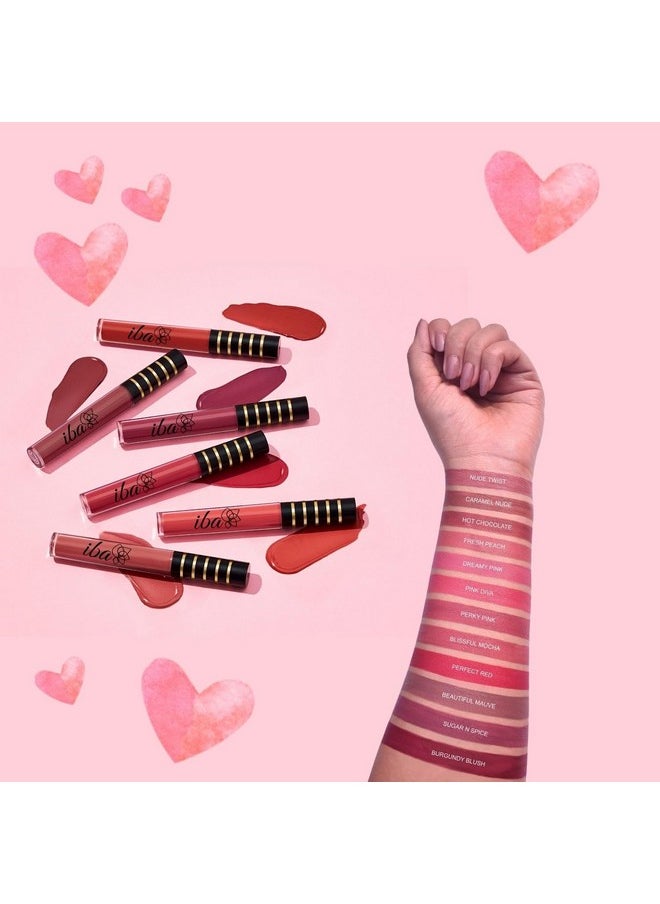 Iba Maxx Matte Liquid Lipstick- Burgundy Blush | Infused with Vitamin E & Almond Oil | Transfer Proof & Long Lasting | Waterproof & Smudge Proof | Velvet Matte Finish & Highly Pigmented | Lightweight & Comfortable | Non-Sticky and Non-Drying | Lip Makeup | 2.6ml