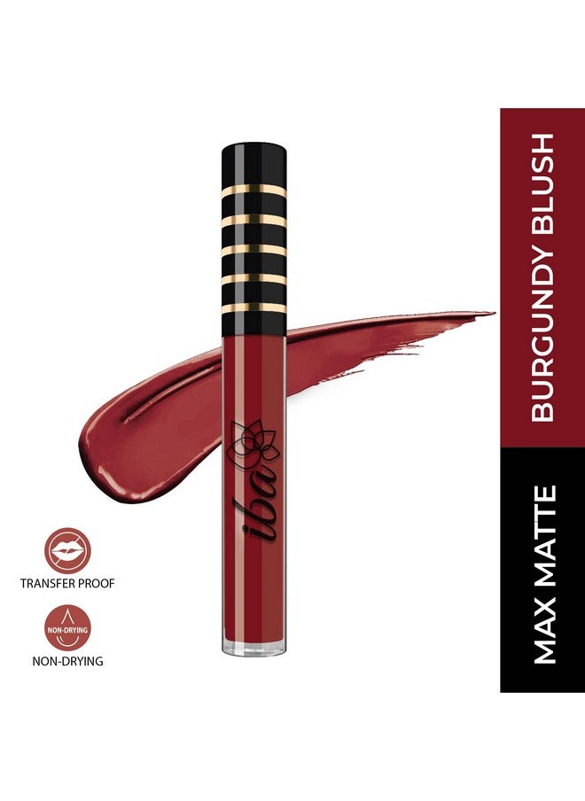 Iba Maxx Matte Liquid Lipstick- Burgundy Blush | Infused with Vitamin E & Almond Oil | Transfer Proof & Long Lasting | Waterproof & Smudge Proof | Velvet Matte Finish & Highly Pigmented | Lightweight & Comfortable | Non-Sticky and Non-Drying | Lip Makeup | 2.6ml
