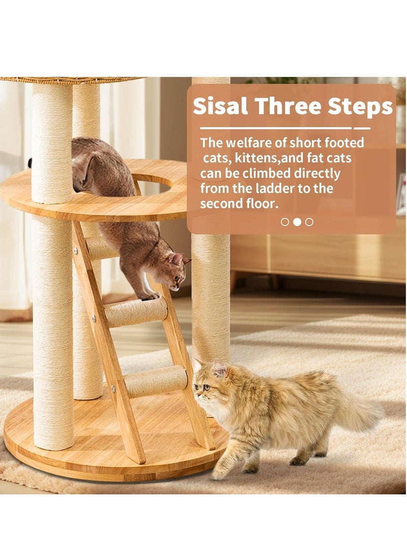 Cat Tree Tower, Cat Bed with with Sisal Staircase , Modern Design Cat Furniture Scratching Tree for Indoor Cat, Cat Tower Sisal-Covered Scratching Posts , Natural Oak Wood Cat Tree for Large Cats, Hand Woven Luxury Cat Condo, Unique High-end Design Cat Furniture Activity Centre, Easy Clean