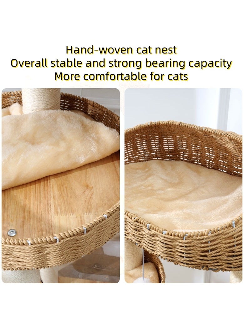 Cat Tree Tower, Cat Nest, Cat bed, Modern Design Cat Furniture Scratching Tree for Indoor Cat, Large Cats, Hand Woven Tall Wood Luxury Cat Condo, Cat House, Unique High-end Design Cat Activity Centre, Easy Clean ,Cat Lover Gift