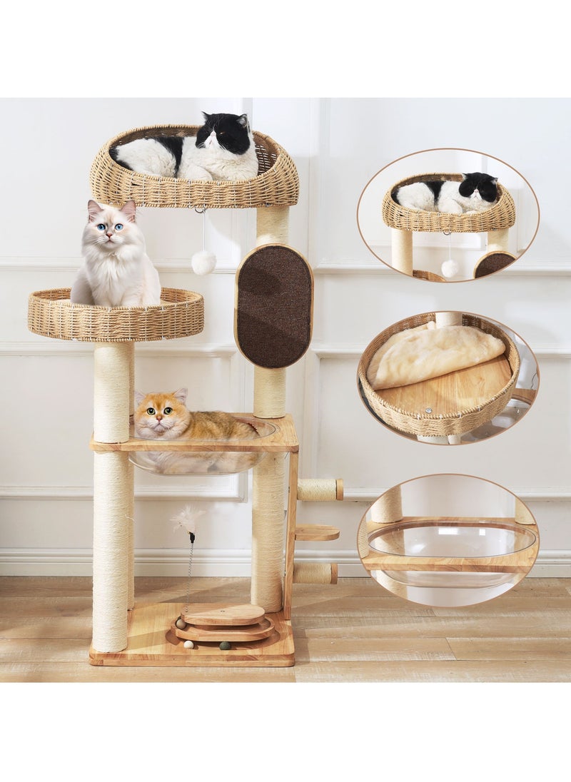 Cat Tree Tower, Cat Nest, Cat bed, Modern Design Cat Furniture Scratching Tree for Indoor Cat, Large Cats, Hand Woven Tall Wood Luxury Cat Condo, Cat House, Unique High-end Design Cat Activity Centre, Easy Clean ,Cat Lover Gift