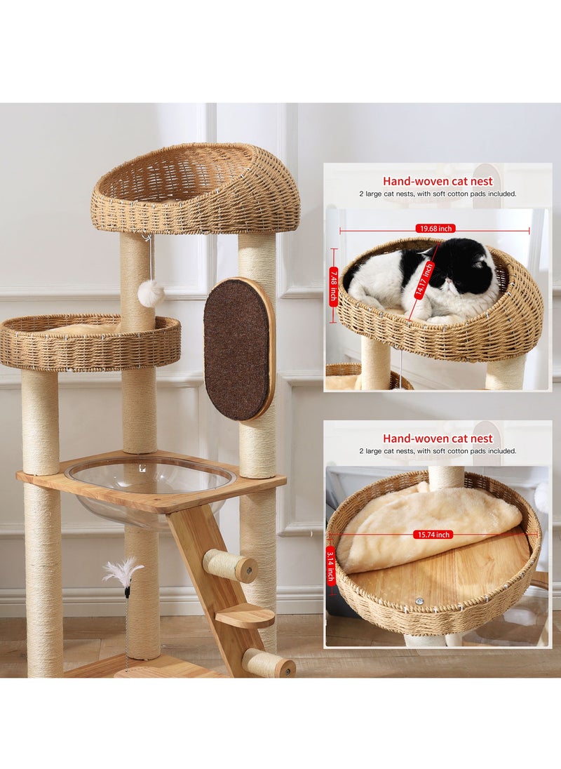 Cat Tree Tower, Cat Nest, Cat bed, Modern Design Cat Furniture Scratching Tree for Indoor Cat, Large Cats, Hand Woven Tall Wood Luxury Cat Condo, Cat House, Unique High-end Design Cat Activity Centre, Easy Clean ,Cat Lover Gift