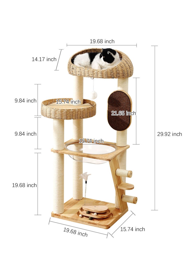 Cat Tree Tower, Cat Nest, Cat bed, Modern Design Cat Furniture Scratching Tree for Indoor Cat, Large Cats, Hand Woven Tall Wood Luxury Cat Condo, Cat House, Unique High-end Design Cat Activity Centre, Easy Clean ,Cat Lover Gift