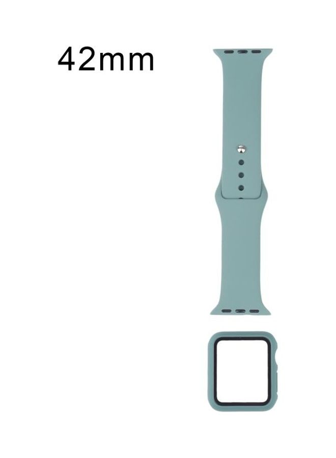 Silicone Replacement Strap Watchband and Protective Case with Screen Protector Set for Apple Watch Series 3/2/1 42mm Blue/Grey