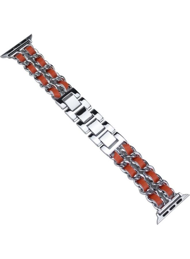 Replacement Watchband for Apple Watch Series 7/6/5/4/3/2/1/SE 38/40/41mm Silver/Orange