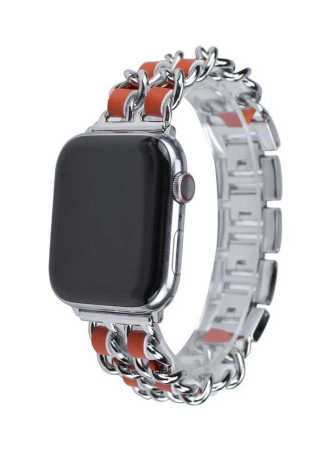 Replacement Watchband for Apple Watch Series 7/6/5/4/3/2/1/SE 38/40/41mm Silver/Orange