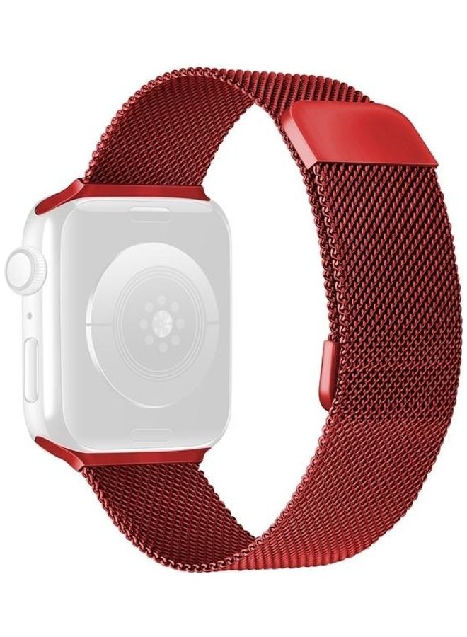 Adjustable Dual Section Milan Replacement Watchband For Apple Watch Series 7/6/SE/5/4/3/2/1 41/40/38mm Wine Red