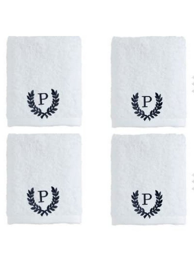 Mrunals Fashion- Face Towel with Alphabet Embroidery(Pack of 4), Face Towel 60 GSM Size 12 X 12 inch, Black Color Embroidery, White Towel (Black Embroidery P)