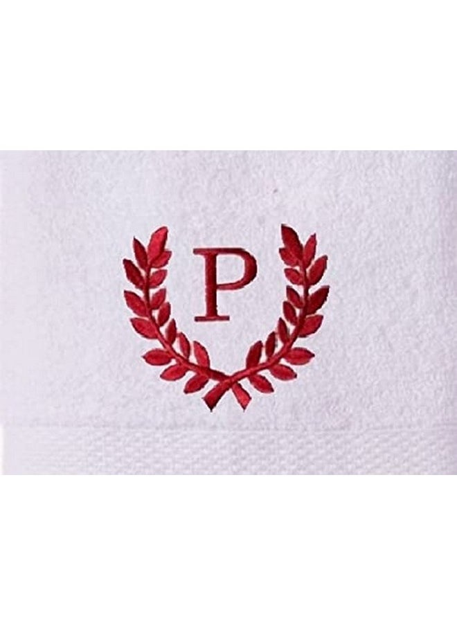 Mrunals Fashion- 2 Face Towel & 3 Handkerchief with Alphabet Red Embroidery(Pack of 5), Face Towel 60 GSM Size 30.48 cm X 30.48 cm, Handkerchief Size 45 cm X 45 cm. (Red Embroidery P)