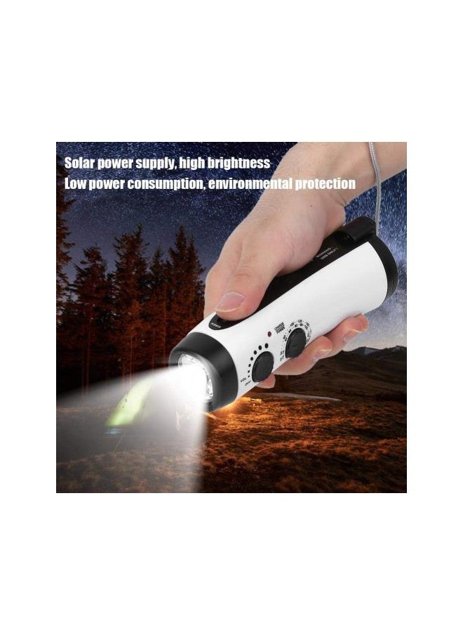 Hand Crank Flashlight Radio Emergency USB Solar Power AM/FM Radio with LED Torch for Household and Outdoor Survival Mobile Phone Charging(White)