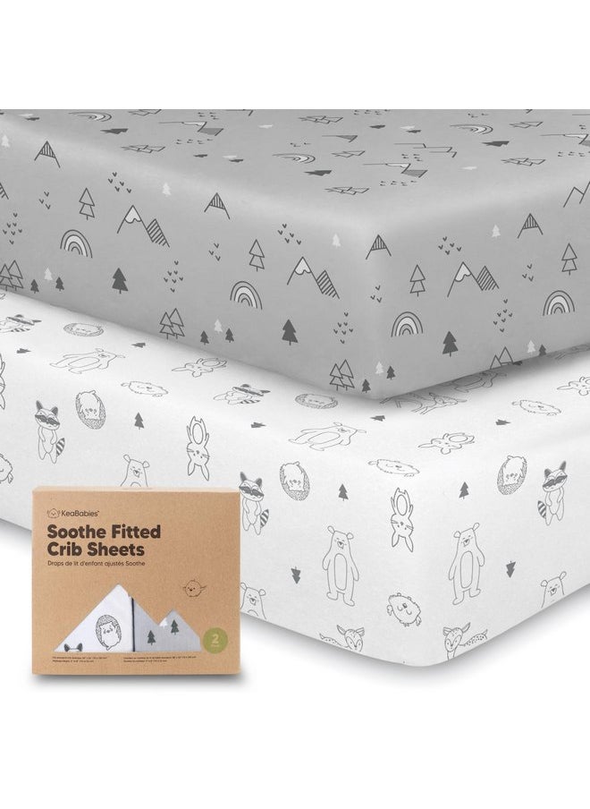 KeaBabies 2-Pack Organic Crib Sheets for Boys, Girls, Jersey Fitted Crib Sheet, Baby Crib Sheets Neutral, Cotton Breathable Crib Sheet, Cute Printed Crib Mattress Sheet, Baby Mattress Sheets(Woodland)