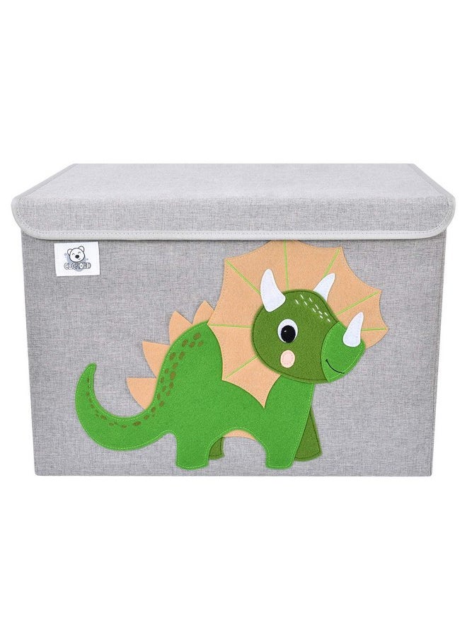 CLCROBD Foldable Large Kids Toy Chest with Flip-Top Lid, Collapsible Fabric Animal Toy Storage Organizer/Bin/Box/Basket/Trunk for Toddler, Children and Baby Nursery (Triceratops)