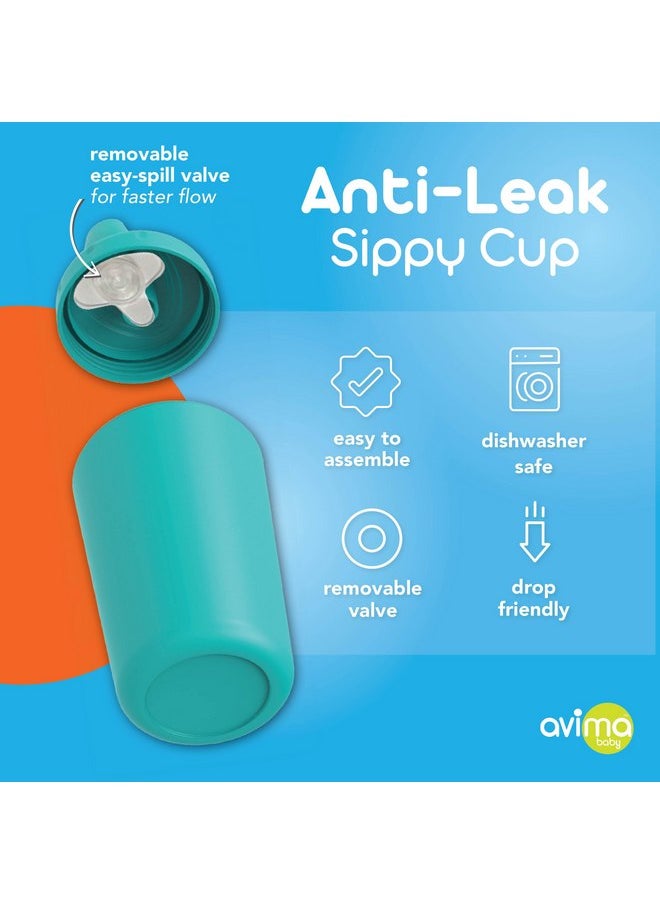 Avima Spill Proof Sippy Cups for Toddlers 1-3 Years - Bite Resistant & BPA Free Training Toddler Cups for Boys & Girls, 10 Oz, 4 Pack Set - Teal & Blue