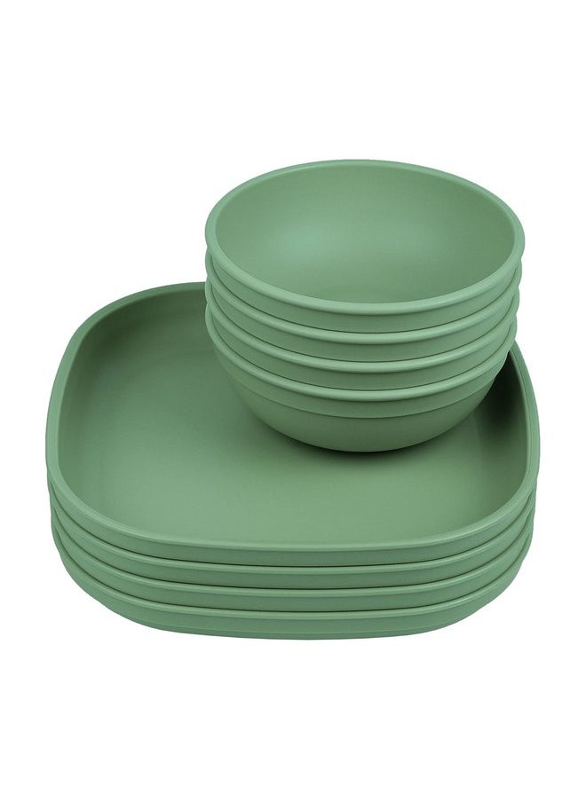 Re-Play Made in USA Set of 4 Flat Toddler Plates and 4 Bowls - Reusable 9