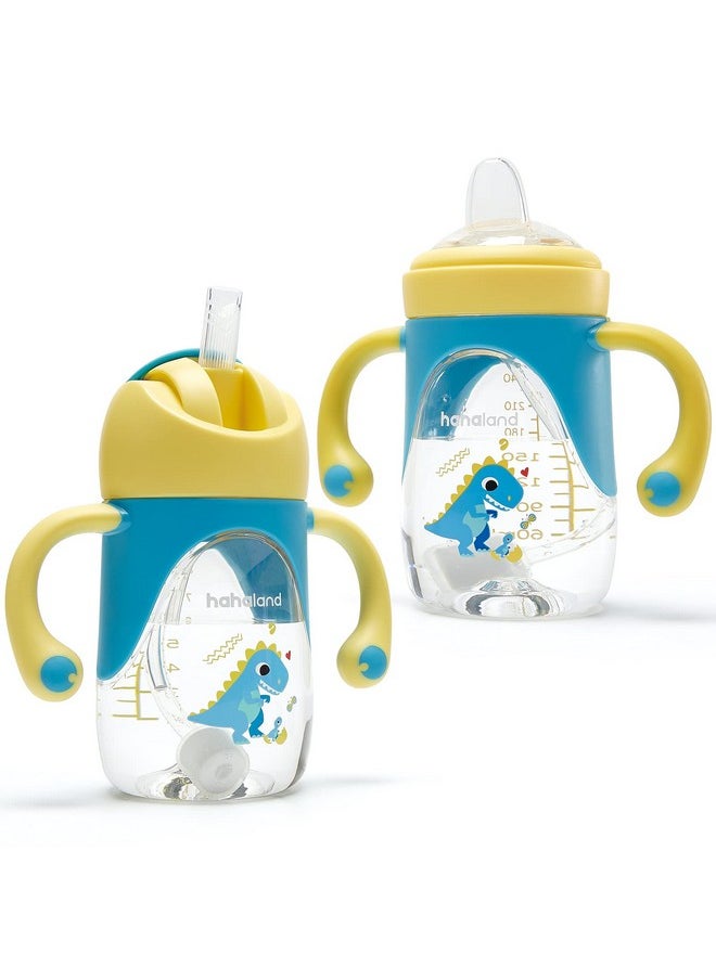 hahaland Sippy Cup for 6+ Month Old - 2 in 1 Spout & Straw Sippy Cups for Toddlers 1-3 No Spill Transition Weighted Straw Toddler Cups - 1 Cup with 2 Nipples